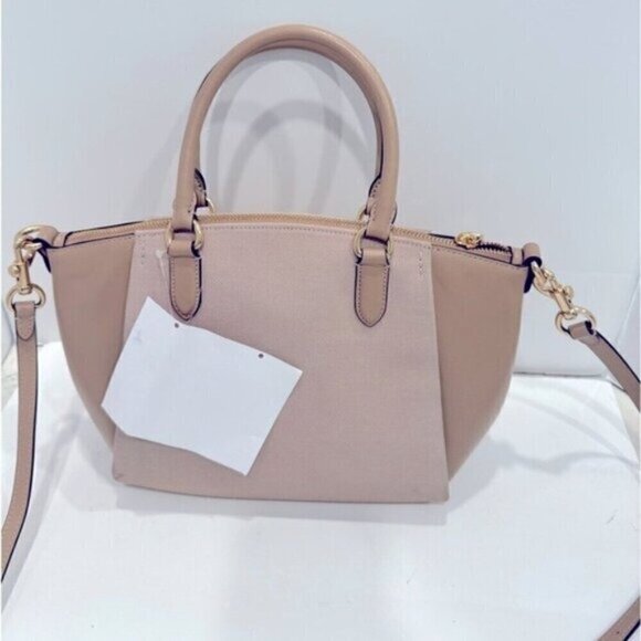 Coach Elise Badge Jacquard Chalk Taupe Satchel Shoulder Bag, purse, - Picture 6 of 12